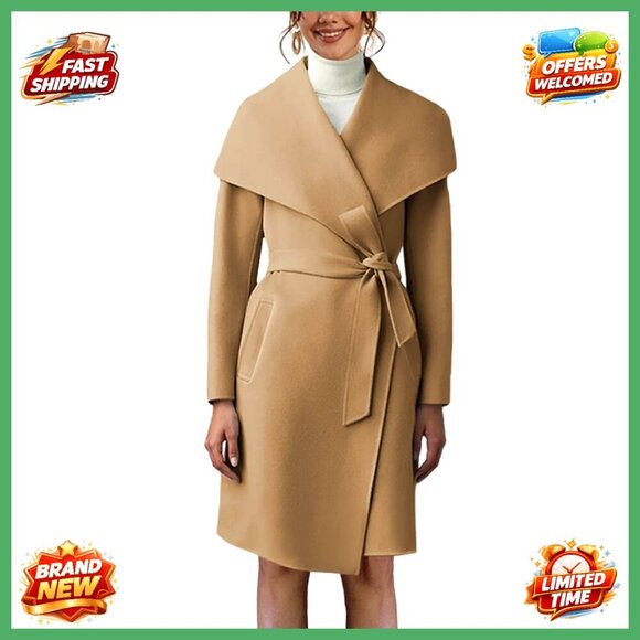 Jackets & Blazers - Women's Long Trench Coat with Belt, Lapel Collar, Pockets, 50% Recycled Material